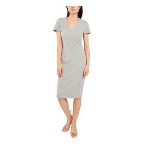RILEY&RAE Womens Gray Pullover Short Sleeve Below The Knee Body Con Dress XXS